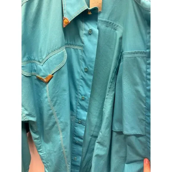 Gianni Versace Vintage Turquoise Cotton Western Shirt Size 50